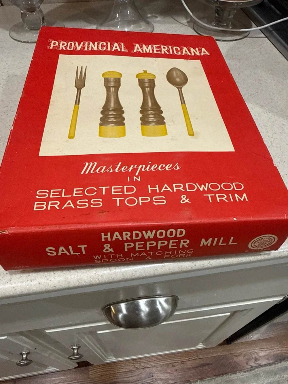 Vintage Wooden Salt & Pepper Grinder Set with Serving Utensils - wood & brass